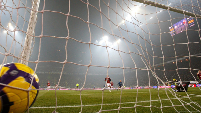 Soccer ball goal net crowd free wallpaper - medium preview image