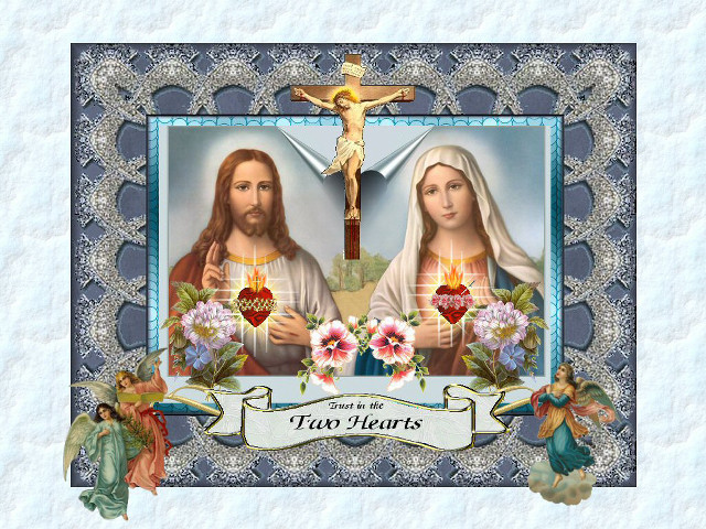 Jesus mary heart flowers cross free wallpaper - medium preview image