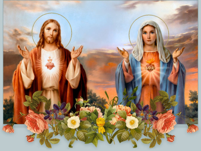 Jesus mary flowers sky clouds free wallpaper - medium preview image