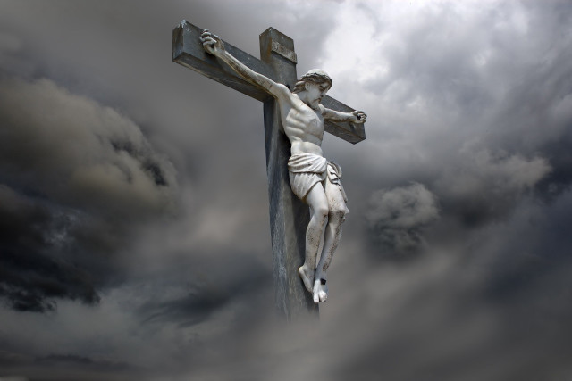 Jesus statue cross clouds sky free wallpaper - medium preview image