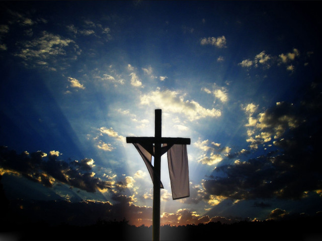 Cross cloth clouds sunrays gothic free wallpaper - medium preview image
