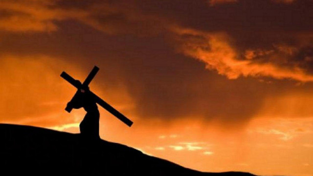 Cross carrying person hill sunset free wallpaper - medium preview image