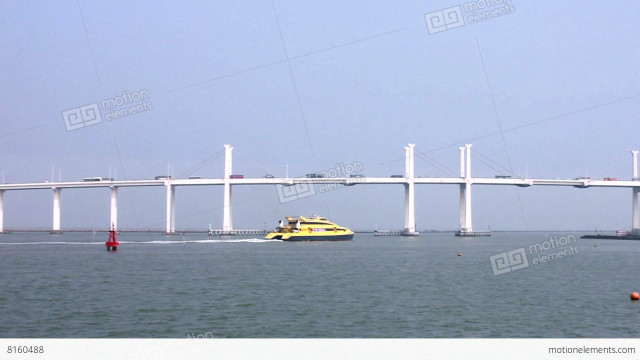 Yellow boat water bridge red free wallpaper - medium preview image