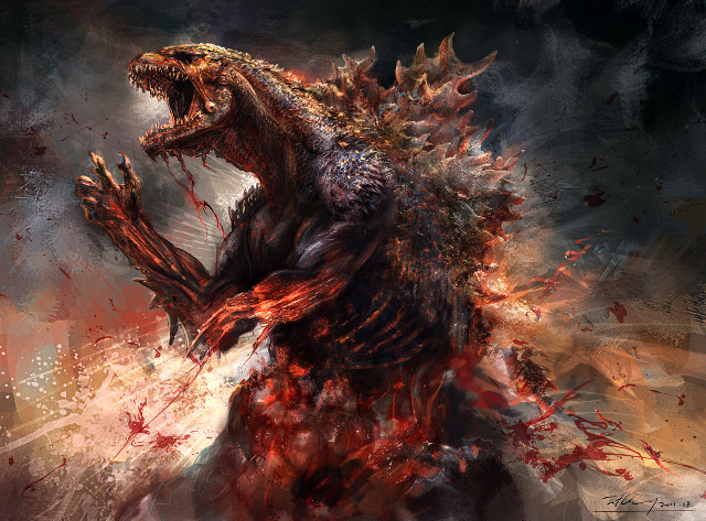 Godzilla open mouth blood splattered free wallpaper - medium preview image