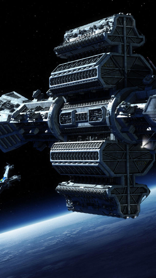 Space station floating planet spaceship free wallpaper - medium preview image