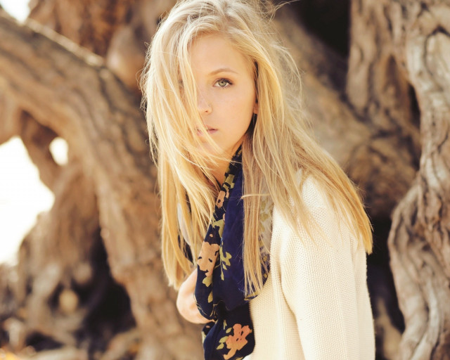 Woman blonde hair tree scarf free wallpaper - medium preview image