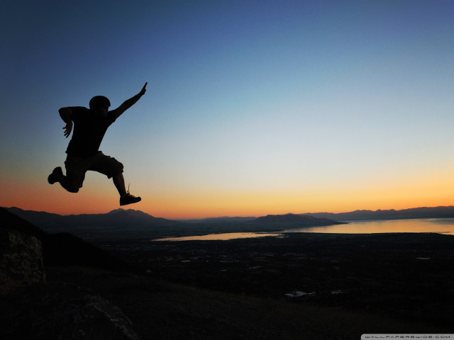 Man jumping skateboard sunset lake free wallpaper - medium preview image