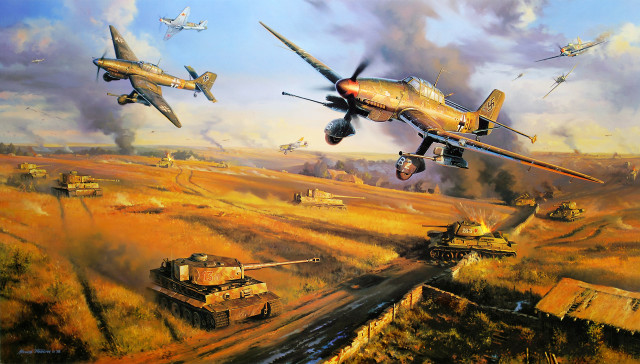 Military scene tanks planes flying free wallpaper - medium preview image