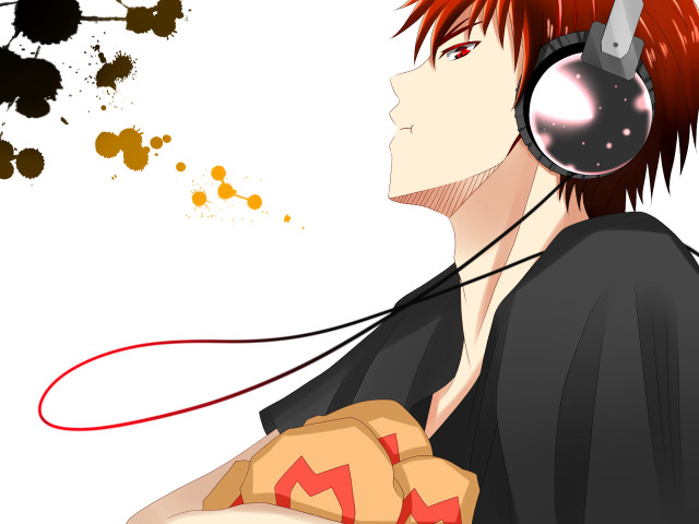 Man red hair headphones black free wallpaper - medium preview image