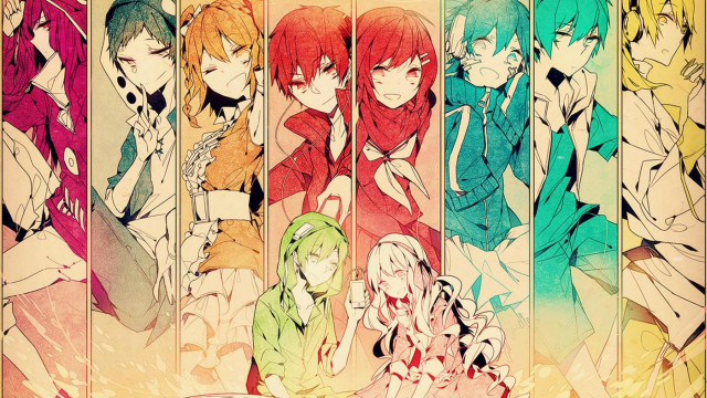 Anime characters group colorful background #11 free wallpaper - medium preview image