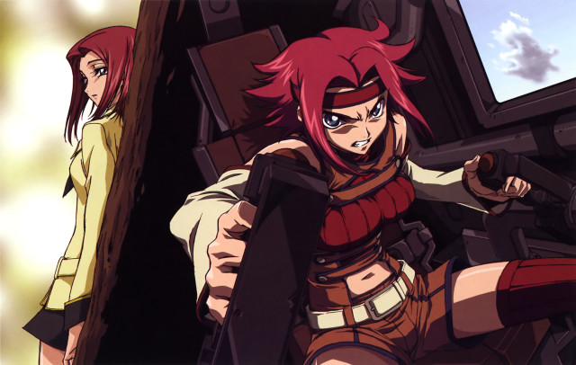 Red hair gun yellow shirt free wallpaper - medium preview image