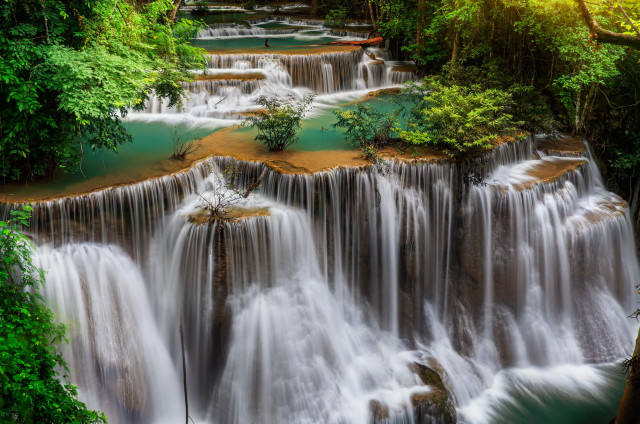Waterfall abundant flowing trees nature free wallpaper - medium preview image
