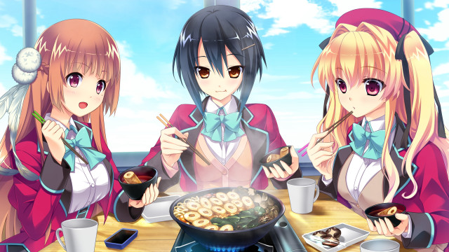 Three anime girls food drinks free wallpaper - medium preview image