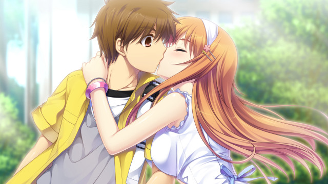 Couple hugging forest sky blush free wallpaper - medium preview image