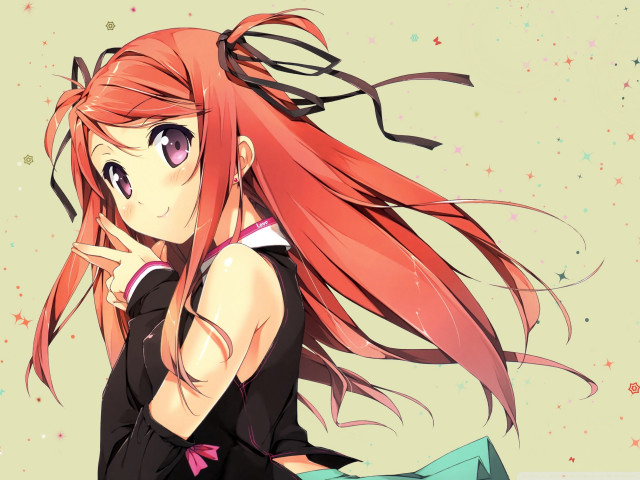 Red haired girl anime smile free wallpaper - medium preview image