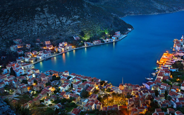 Town water night lights buildings free wallpaper - medium preview image