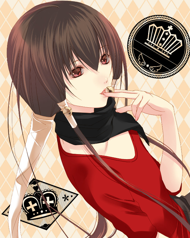 Woman red dress black scarf free wallpaper - medium preview image