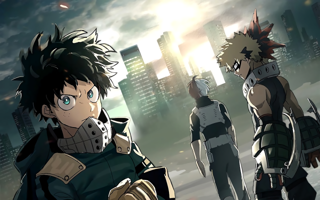 Anime characters city skyline gun free wallpaper - medium preview image