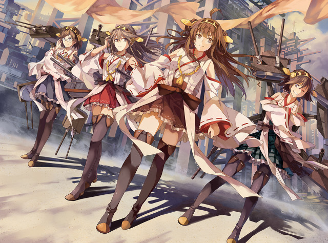Anime girls city skyline flags free wallpaper - medium preview image