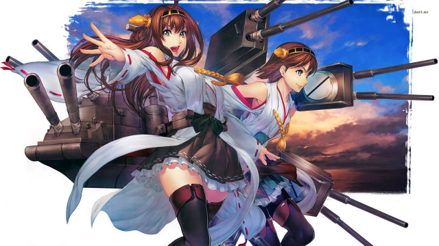 Anime girls guns action characters free wallpaper - medium preview image