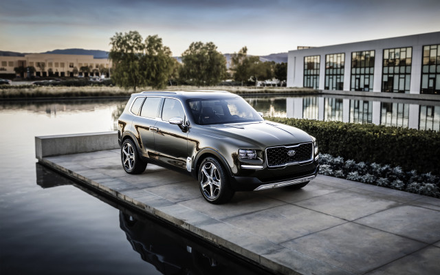 Black suv concrete platform lake free wallpaper - medium preview image