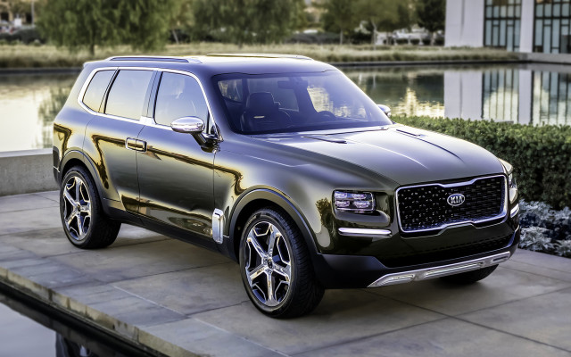Black suv parked sidewalk lake free wallpaper - medium preview image