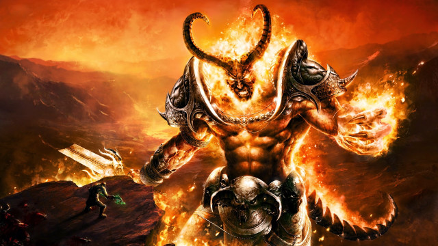 Demonic demon fire mountain flames free wallpaper - medium preview image