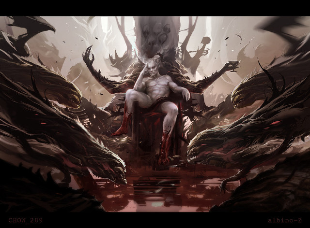 Man sitting chair demonic creatures free wallpaper - medium preview image