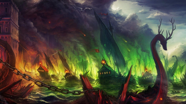 Ship storm fire green red free wallpaper - medium preview image