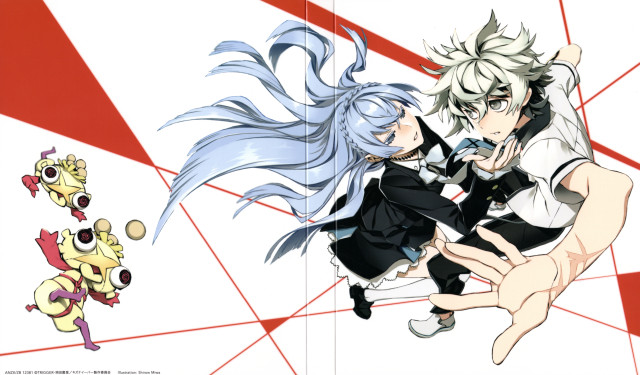 Anime couple hugging red white free wallpaper - medium preview image