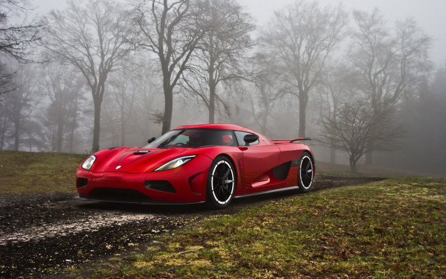Red sports car foggy road #2 free wallpaper - medium preview image