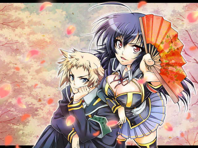 Anime characters umbrella pose leaves free wallpaper - medium preview image