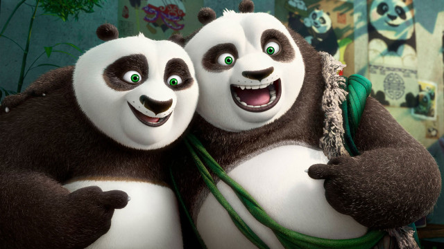 Pandas hugging cartoon scene foreground free wallpaper - medium preview image