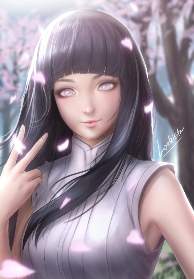 Woman blackhair whiteshirt cherryblossoms manga free wallpaper - medium preview image