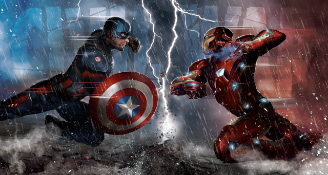 Superheroes fighting rain lightning building free wallpaper - medium preview image