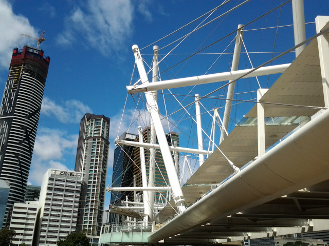 Bridge building blue sky clouds free wallpaper - medium preview image