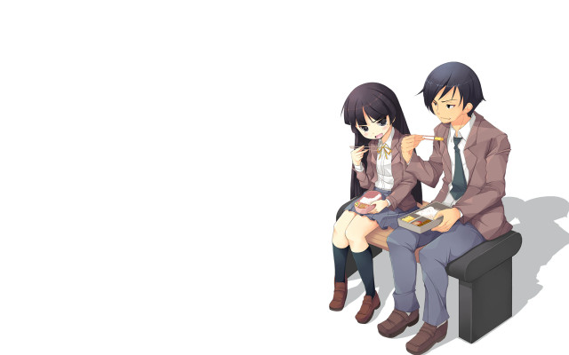 Couple eating bench white background free wallpaper - medium preview image