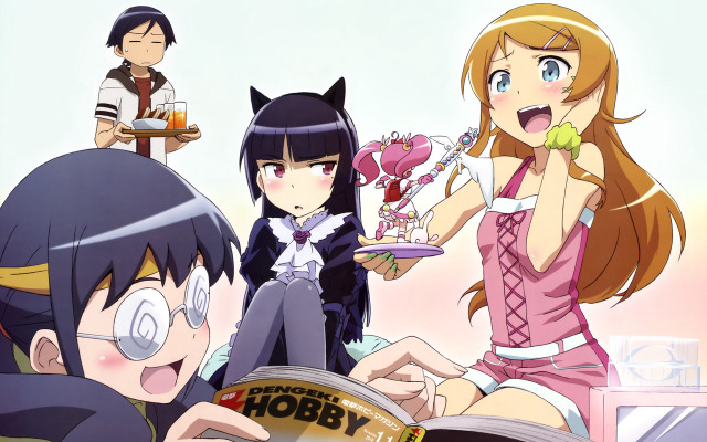 Anime girls eating drinking restaurant free wallpaper - medium preview image