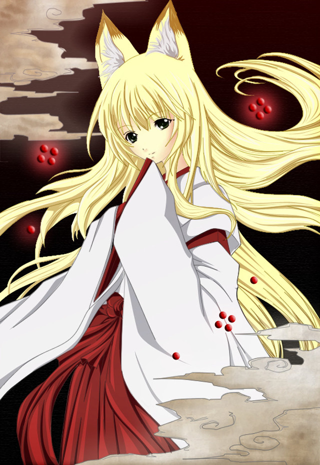 Anime girl blonde hakama fox free wallpaper - medium preview image