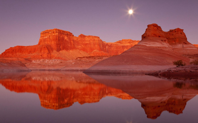 Mountain lake moon orange hue free wallpaper - medium preview image
