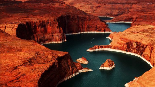 Lake mountains cliffs desert scenery free wallpaper - medium preview image