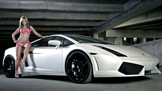 Woman bikini sports car parking free wallpaper - medium preview image