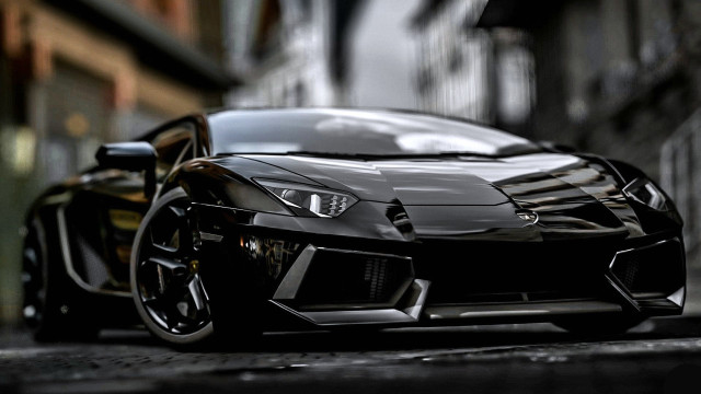 Black sports car street building free wallpaper - medium preview image