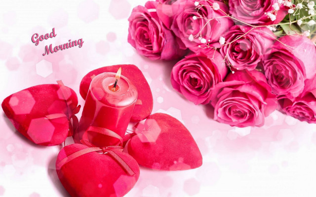 Candles roses table good morning free wallpaper - medium preview image