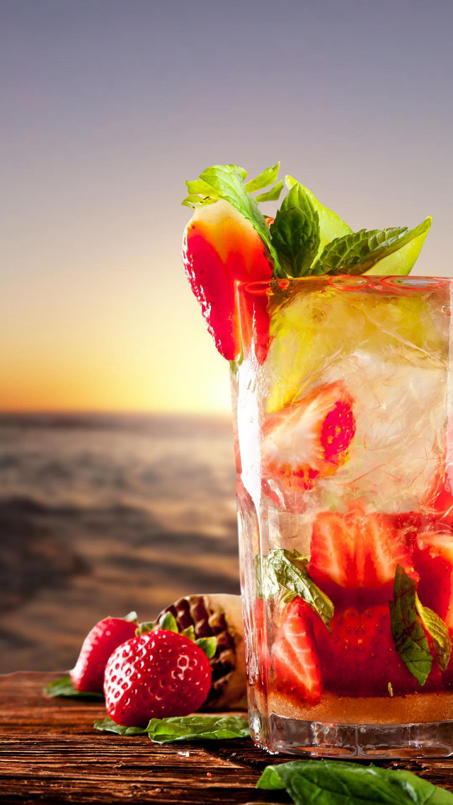 Glass strawberries ice table ocean free wallpaper - medium preview image