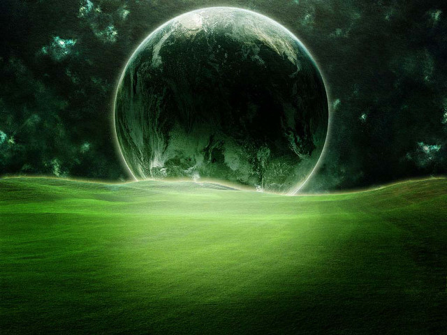 Green field large moon middle free wallpaper - medium preview image