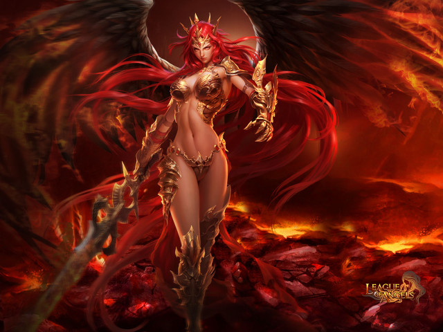 Red hair woman wings sword free wallpaper - medium preview image