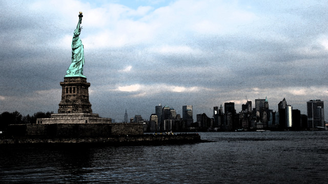 Statue liberty cityscape cloudy sky free wallpaper - medium preview image