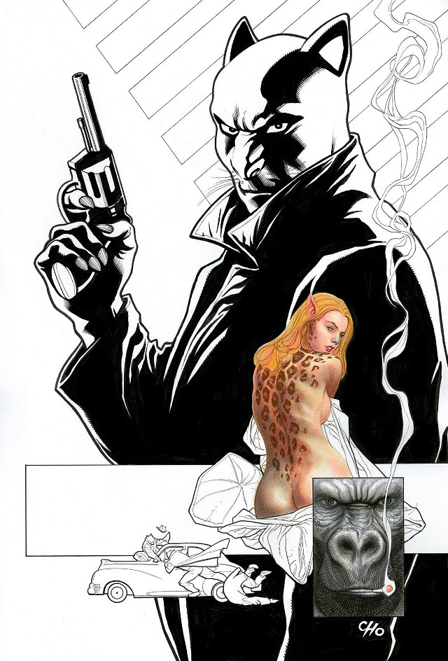 Woman gun man cat shoulder free wallpaper - medium preview image