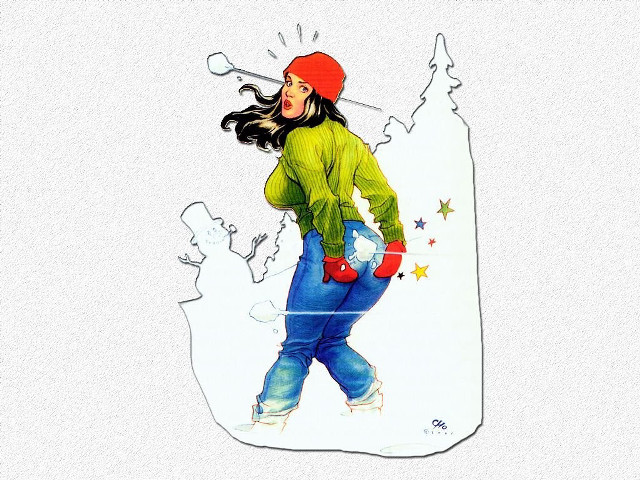 Woman green jacket red hat free wallpaper - medium preview image